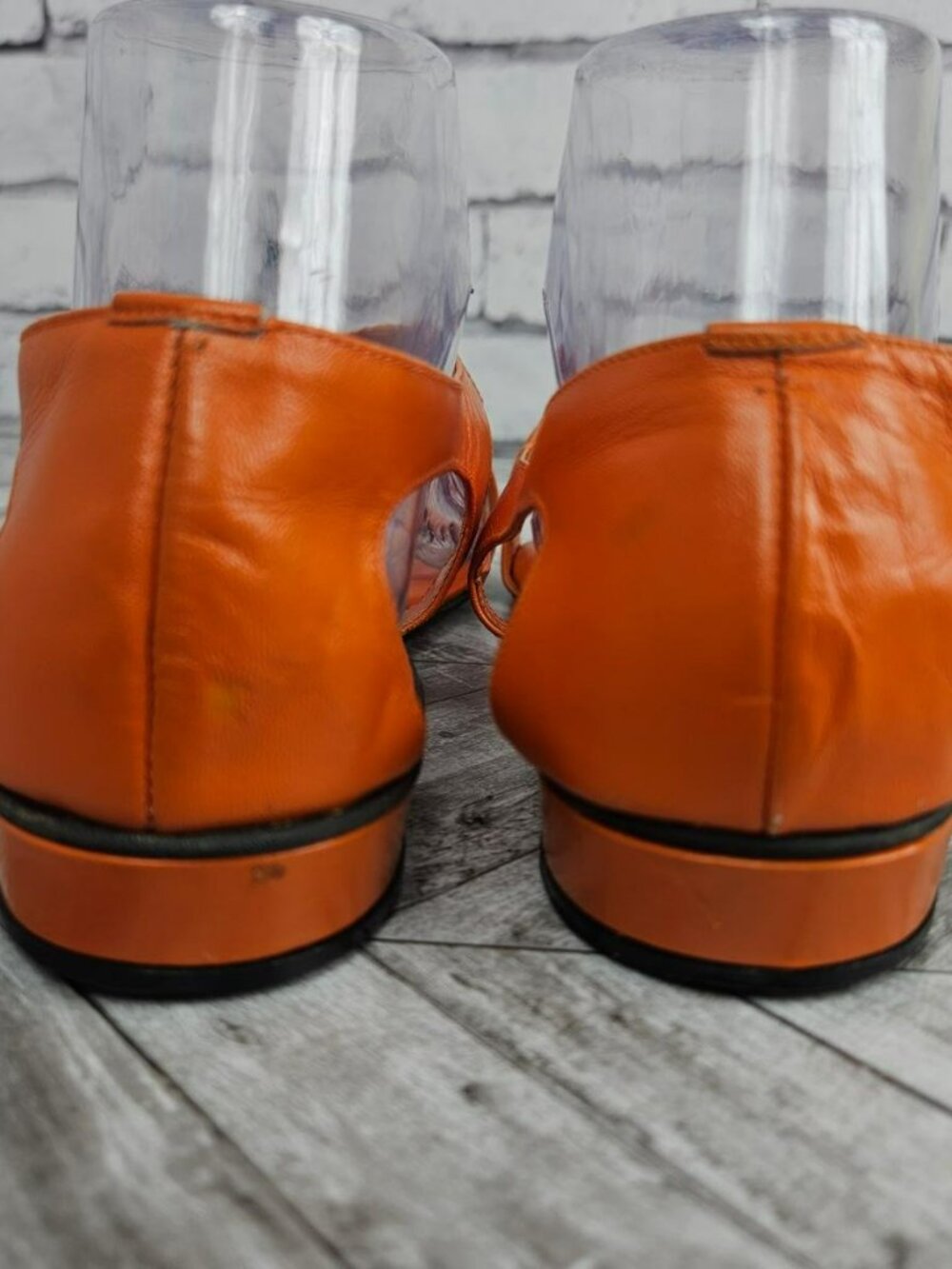 Beckinis Vintage Gianna Sandals Womens 9 Orange Leather Shoes Flats Italy - Picture 6 of 16